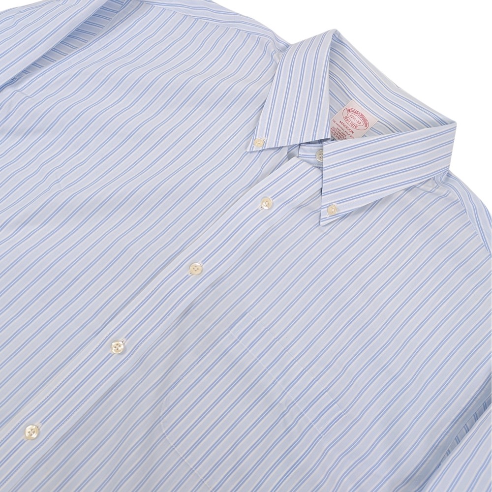 Brooks Brothers Madison Fit Dress Shirt Mens‎ 17.5 33 Blue Striped Casual